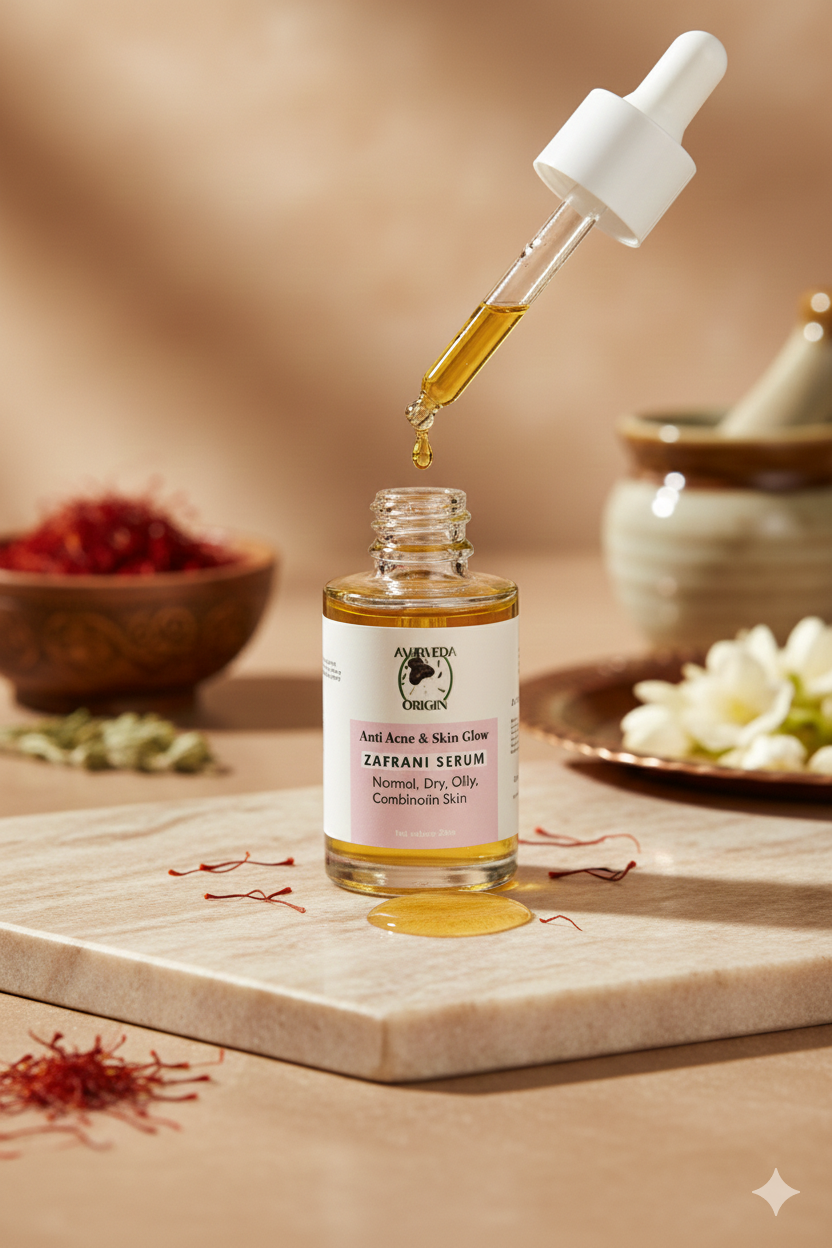 Ayurveda Origin Zafrani Face Serum – Natural Saffron Glow Serum for Brightening, Dark Spot Removal & Even Skin Tone – Herbal & Paraben Free – 30ml