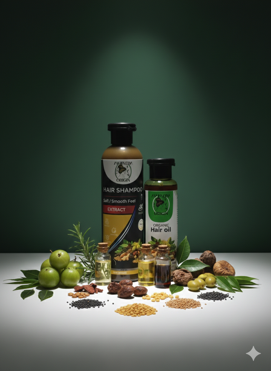 Ayurveda Origin Herbal Hair Care Duo – Hair Oil & Shampoo Combo for Hair Growth, Hair Fall Control & Deep Nourishment