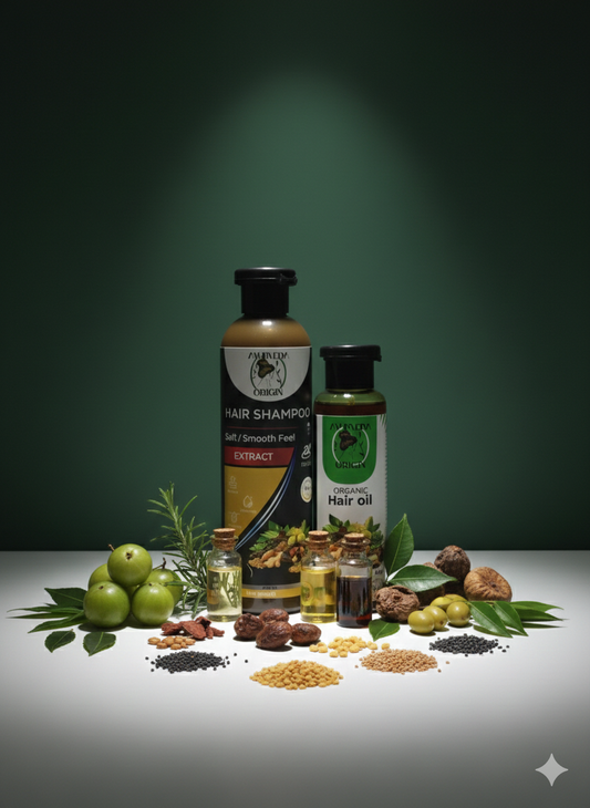Ayurveda Origin Herbal Hair Care Duo – Hair Oil & Shampoo Combo for Hair Growth, Hair Fall Control & Deep Nourishment
